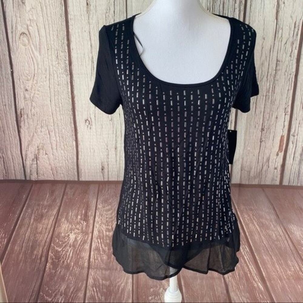 ANA Tee‎ Shirt Top Womens Medium Black Studded Viscose Stretch casual NWT